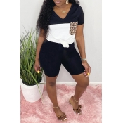 Lovely Casual Patchwork Black Two-piece Shorts Set