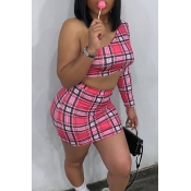LW Trendy One Shoulder Rose Red Two-piece Skirt Se