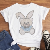 Lovely Leisure Hot Drilling Decorativet White T-sh