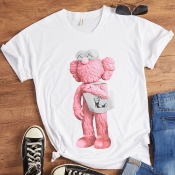 Lovely Leisure Cartoon Print White T-shirt