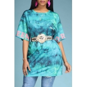 Lovely Casual O Neck Tie-dye Green T-shirt