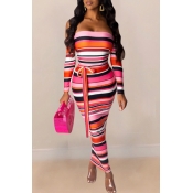 Lovely Casual Striped Pink Ankle Length Dress