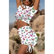Lovely Sweet Butterfly Print White Two-piece Skirt