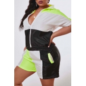 Lovely Plus Size Leisure Patchwork Black Two-piece