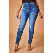 Lovely Trendy Buttons Design Dark Blue Jeans