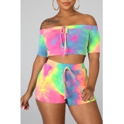 Lovely Leisure Tie-dye Multicolor Two-piece Shorts