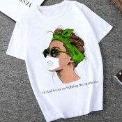 LW Casual O Neck Cartoon Print White T-shirt