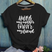 Lovely Leisure O Neck Letter Print Black T-shirt