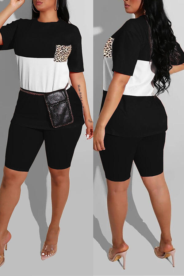 

Lovely Casual Patchwork Black Two-piece Shorts Set