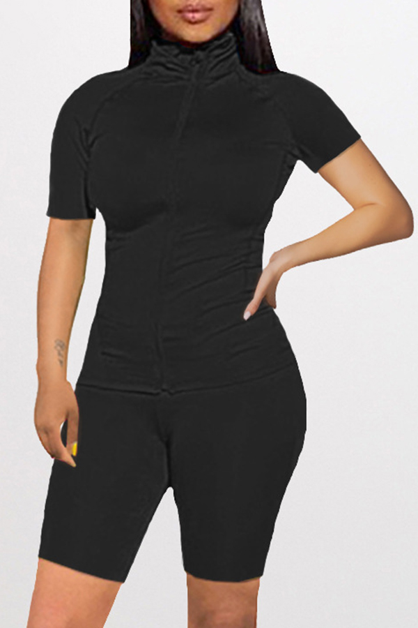 

Lovely Sportswear Basic Skinny Black Two-piece Shorts Set