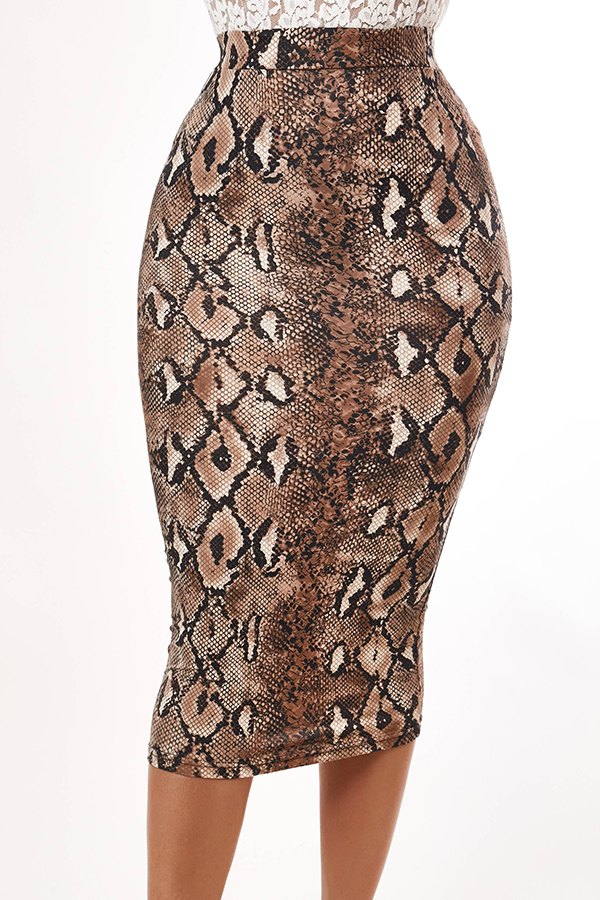 

Lovely Casual Snakeskin Print Skirt, Cobra