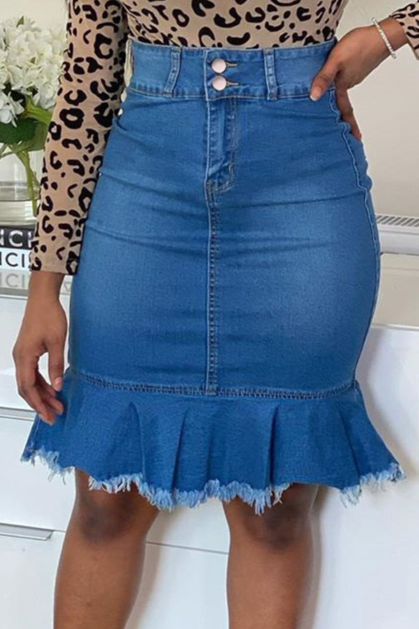 

Lovely Sweet Fold Design Blue Skirt