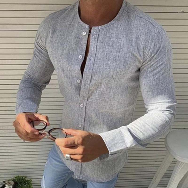 

Lovely Casual O Neck Buttons Design Grey Shirt