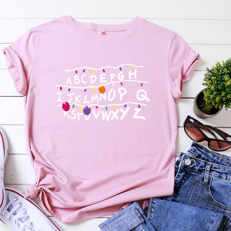 

Lovely Leisure O Neck Letter Print Pink Plus Size T-shirt
