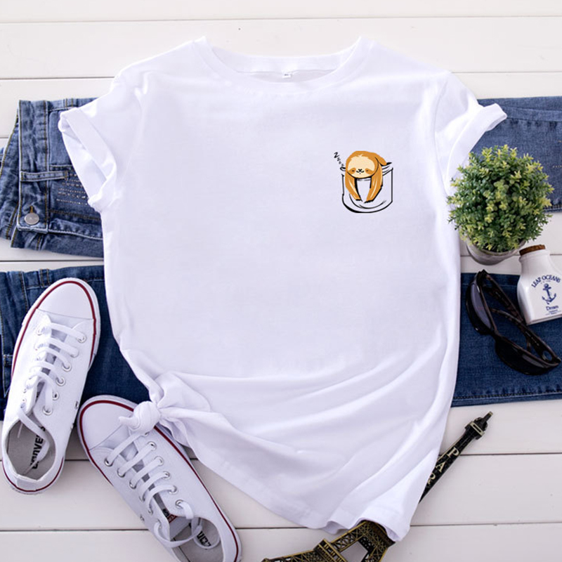 

Lovely Casual O Neck Cartoon Print White Plus Size T-shirt