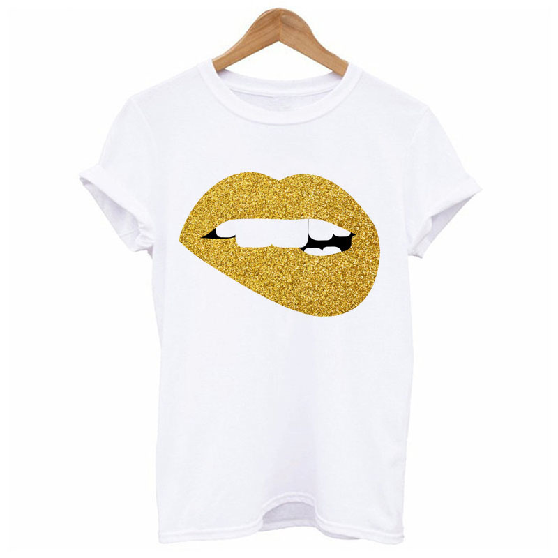 

Lovely Ccasual O Neck Lip Print Whtie T-shirt, White