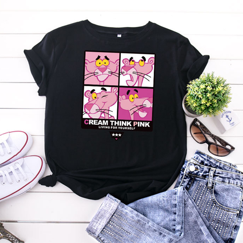 

Lovely Casual O Neck Cartoon Print Black Plus Size T-shirt