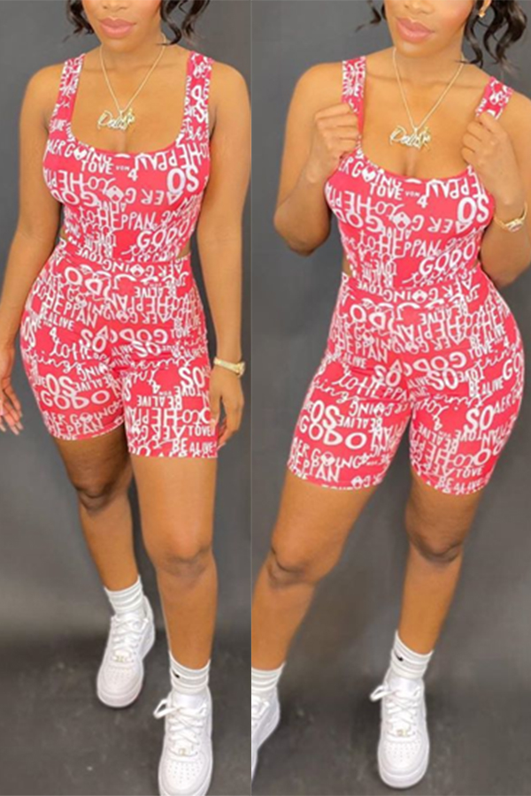 

Lovely Casual Letter Print Pink One-piece Romper