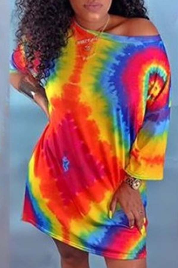 

Lovely Casual Tie-dye Multicolor Knee Length T-shirt Dress, Multi
