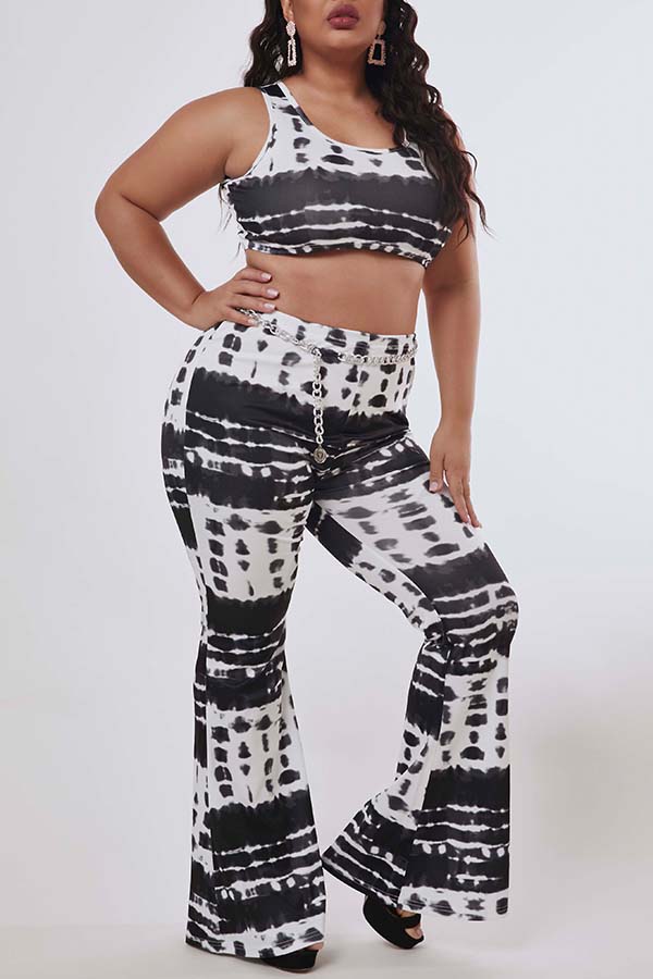 

Lovely Trendy Print Black Plus Size Two-piece Pants Set