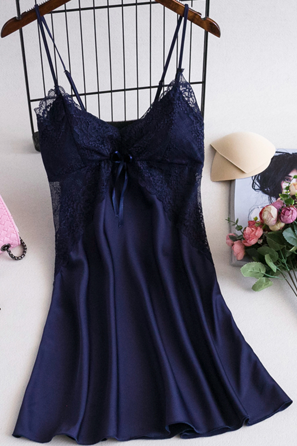 

Lovely Sexy Lace Hem Dark Blue Sleepwear