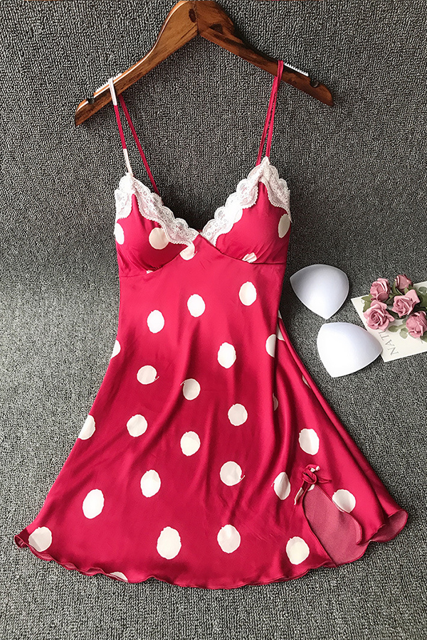 

Lovely Sexy Lace Patchwork Red Sleepwear