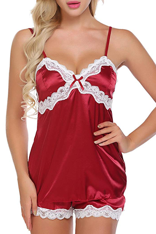 

Lovely Sexy Lace Hem Red Sleepwear