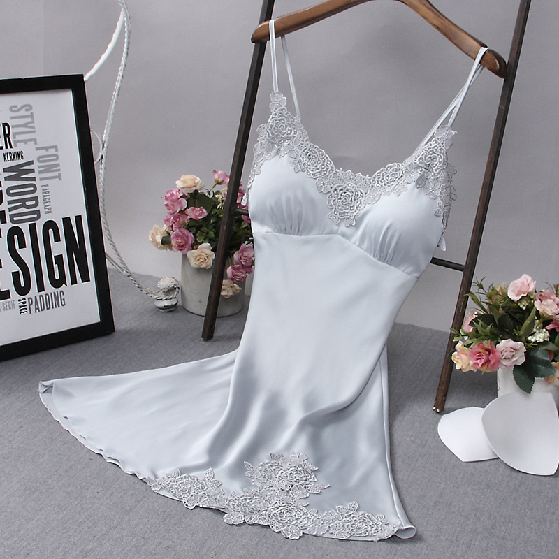 

Lovely Sexy Lace Hem Silver Sleepwear