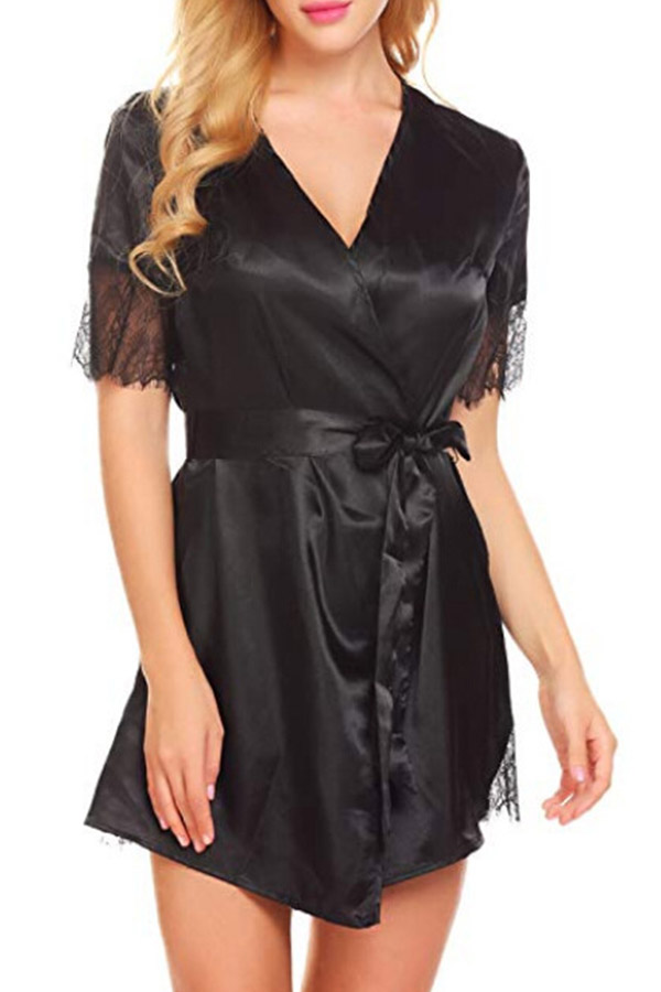 

Lovely Leisure Lace Patchwork Black Sleepwear