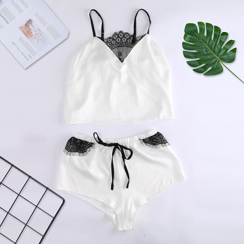 

Lovely Sexy Patchwork White Sleepwear