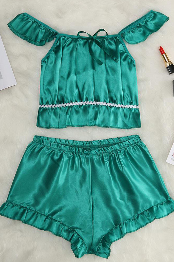 

Lovely Leisure Fold Design Green Sleepwear
