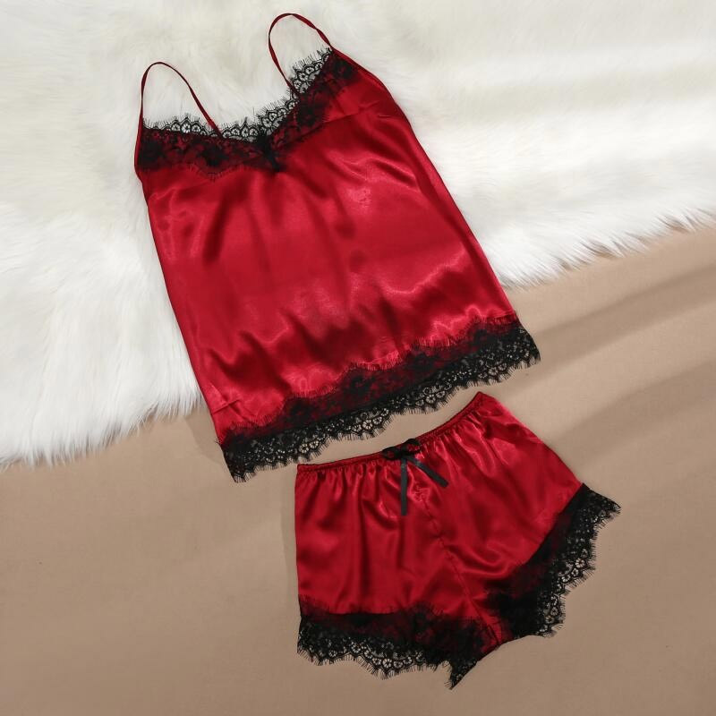 

Lovely Sexy Lace Hem Wine Red Sleepwear