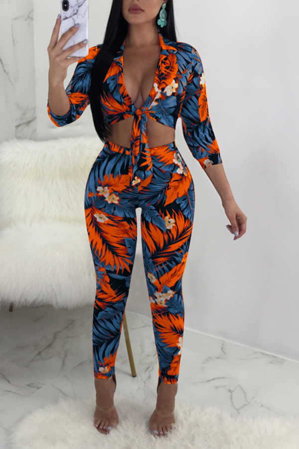 

Lovely Casual Print Deep Blue Two-piece Pants Set