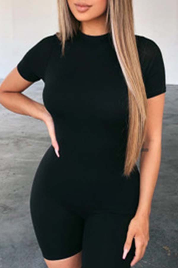 

LW BASICS Sportswear Zipper Design Black One-piece Romper