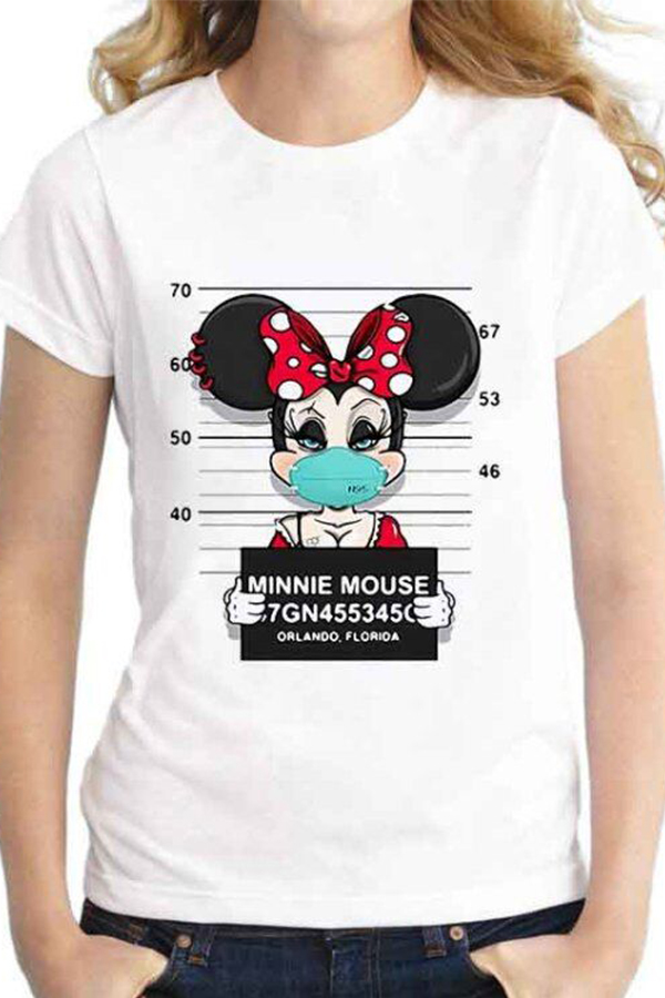 

Lovely Leisure O Neck Cartoon Print White T-shirt