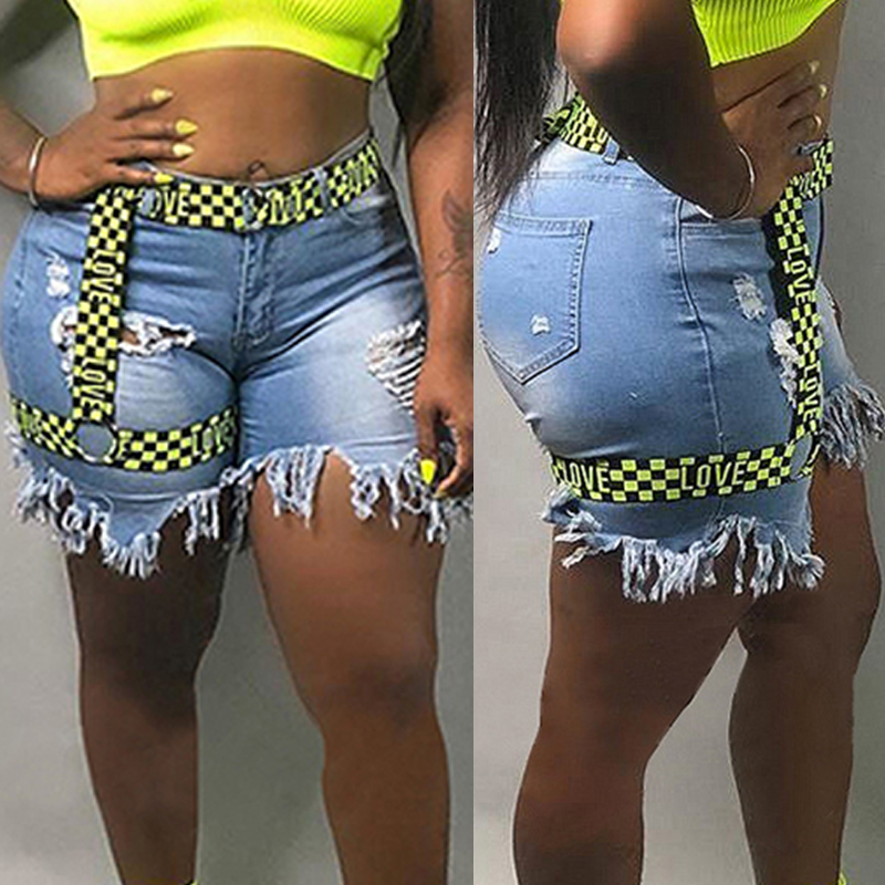 

Lovely Trendy Broken Holes Blue Shorts