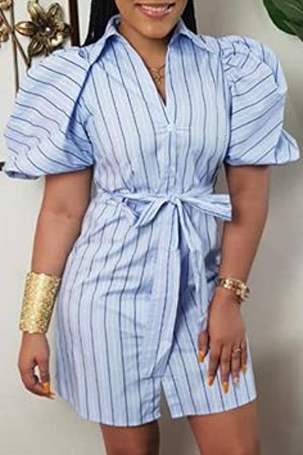 

Lovely Casual Striped Blue Mini Dress