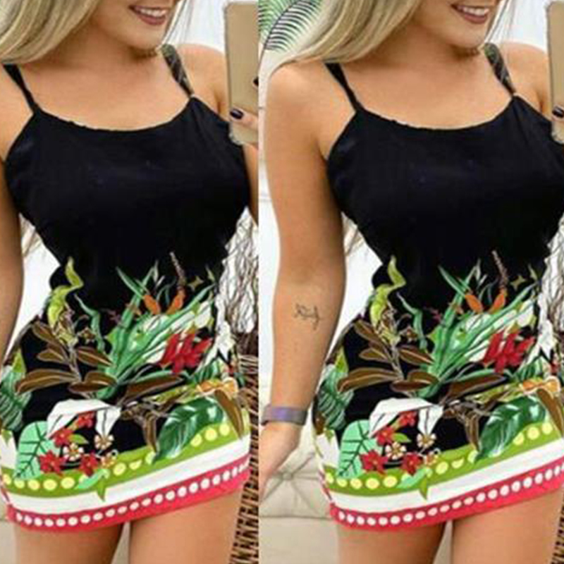 

Lovely Sexy Print Black Mini Dress