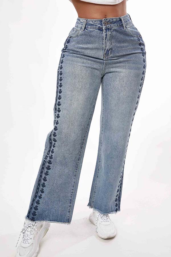 

Lovely Trendy Embroidered Design Blue Jeans