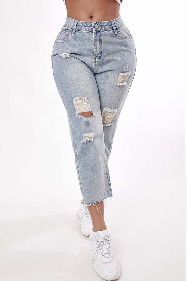 

Lovely Stylish Broken Holes Blue Jeans