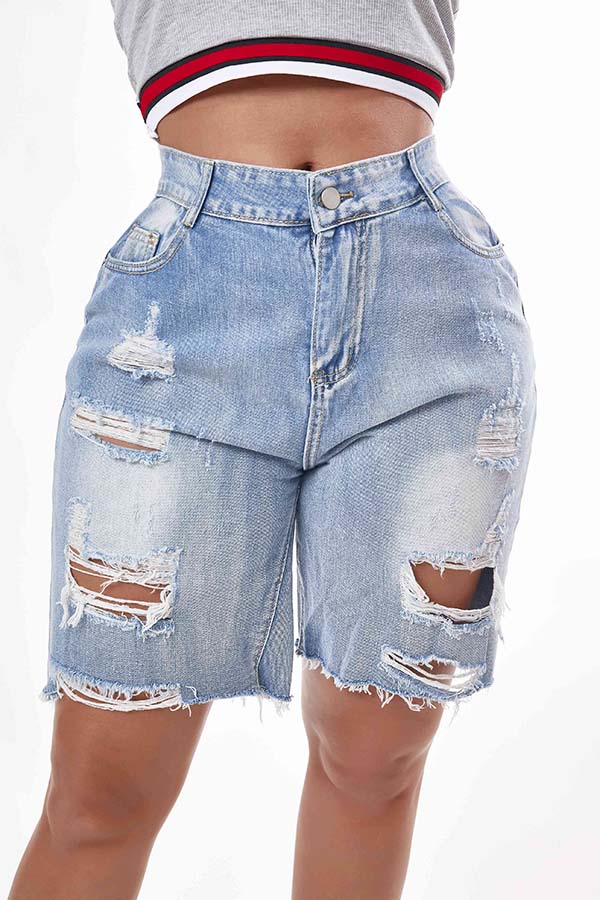 

Lovely Trendy Hollow-out Blue Shorts