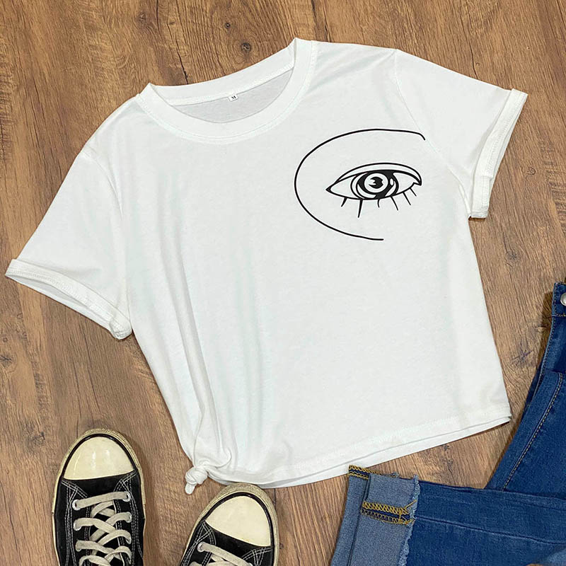 

Lovely Leisure O Neck Eye Print White T-shirt
