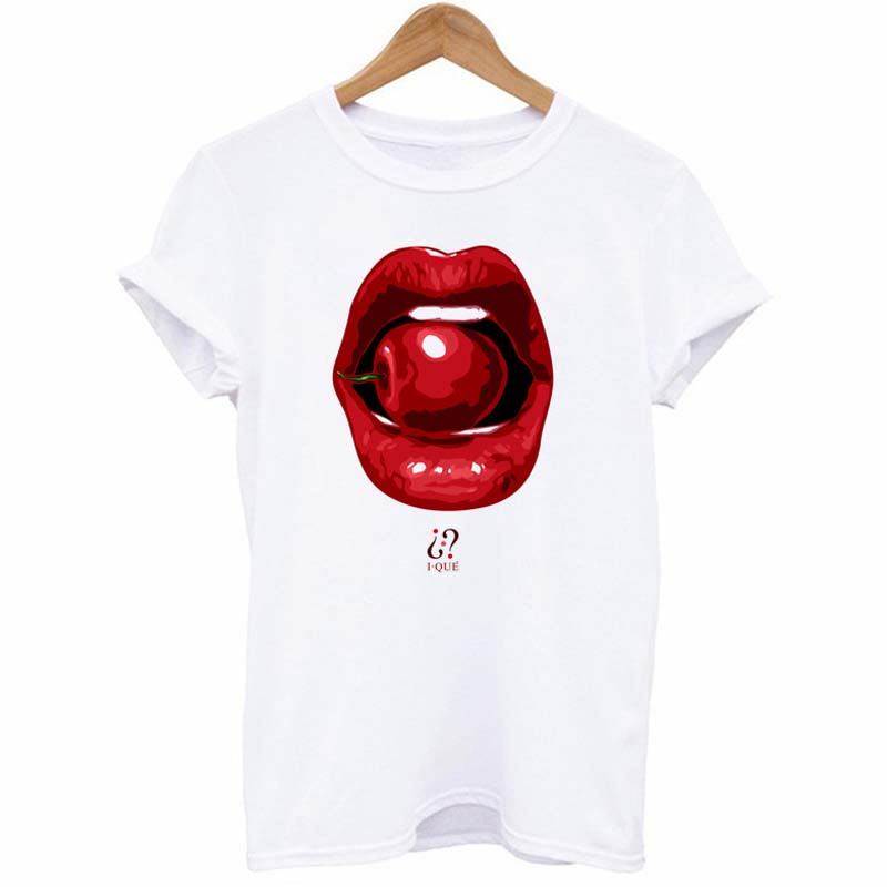 

Lovely Leisure O Neck Lip Print White Plus Size T-shirt