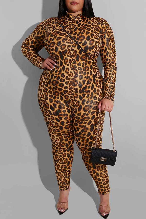 

Lovely Leisure Leopard Print Plus Size One-piece Jumpsuit