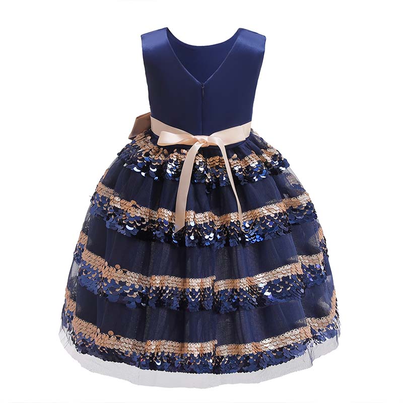 

Lovely Sweet Layered Cascading Ruffle Deep Blue Girl Knee Length Dress