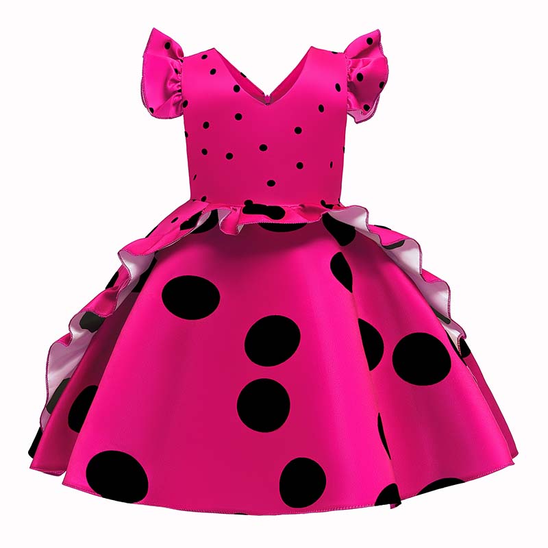 

Lovely Trendy Dot Print Rose Red Girl Knee Length Dress