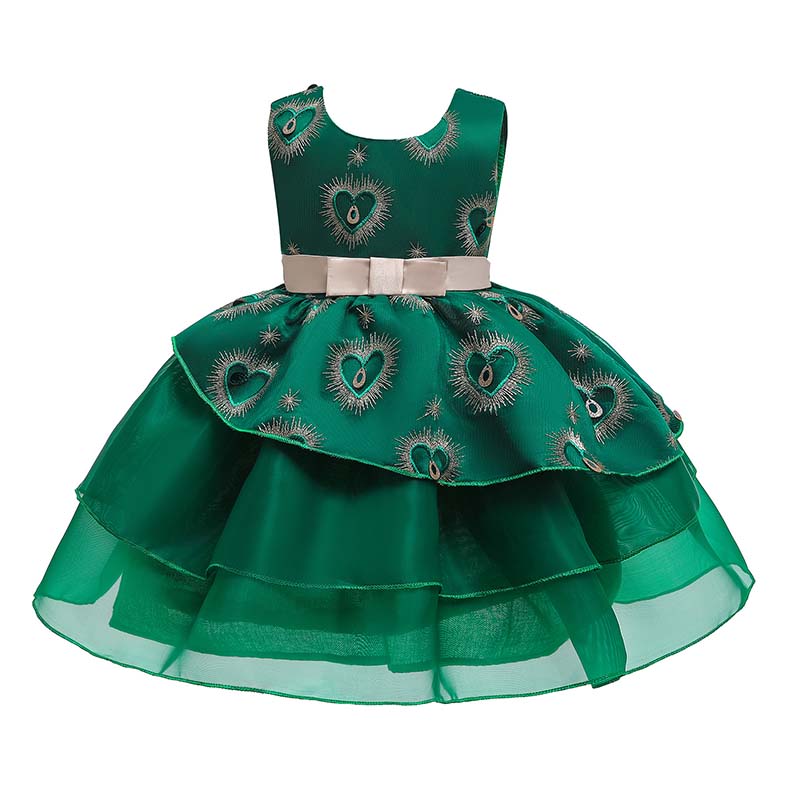 

Lovely Sweet Layered Cascading Ruffle Green Girl Knee Length Dress