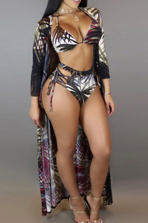 

Lovely Print Blackish Green Two-piece Swimsuit(With Cover-Up, Black green