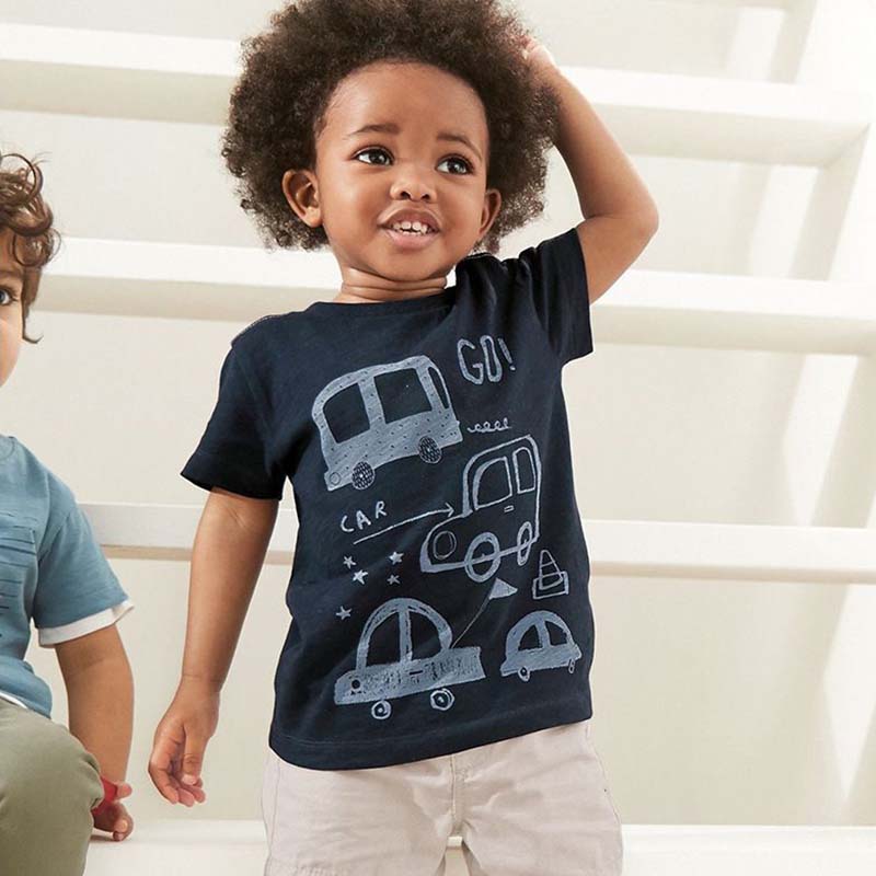 

Lovely Trendy Cartoon Print Dark Blue Boy T-shirt