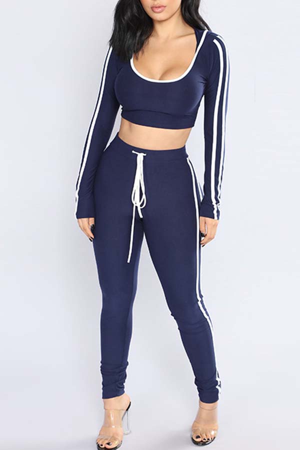 

Lovely Sportswear Patchwork Blue Two-piece Pants Set